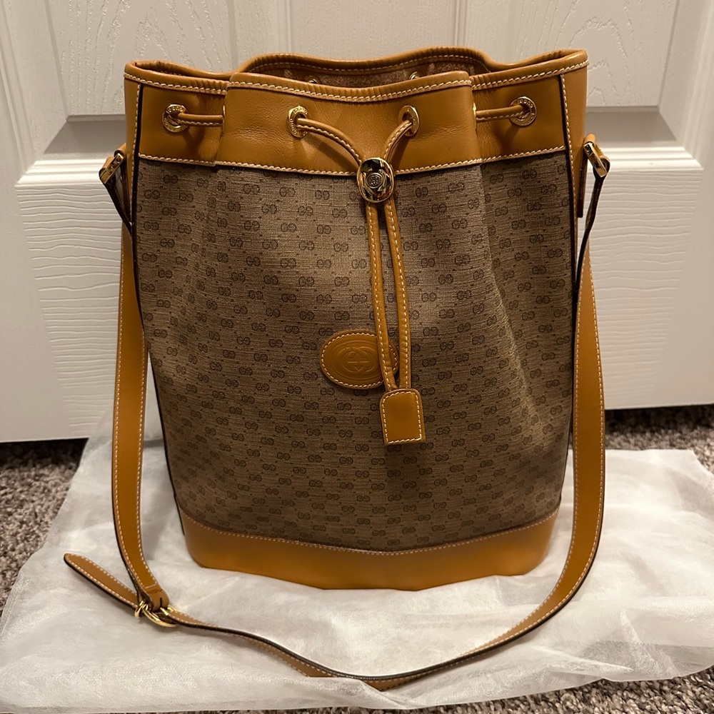 Gucci Vintage Micro GG PVC Canvas Leather bucket bag